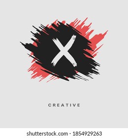 Hand drawn Letter X Logo on colorful brush strokes background. Initial white paint brush stroke letter X Logo Design. Creative template for logotype, emblem, monogram, jewelry, cosmetic or brand name.