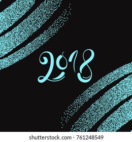 Hand drawn lettering 2017 New year on the background of bright streamer. Vector illustration, greeting card.
