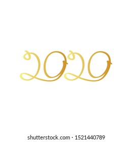 Hand drawn lettering 2020. Golden grunge illustration for design of greeting cards, invitations, banners etc. for New Year, Chinese New Year.