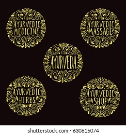 Hand drawn lettering about Ayurveda.Vector illustration.