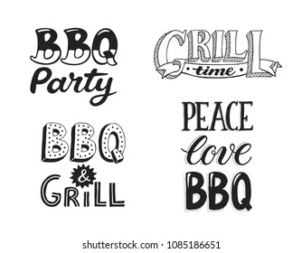 Hand drawn lettering about BBQ and grill isolated on white background. Vector illustration. Barbecue time decorative text for poster design.