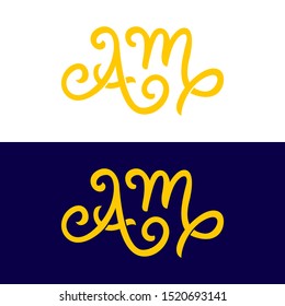 Am hand drawn lettering alphabet initial logo concept. symbol and icon of Am