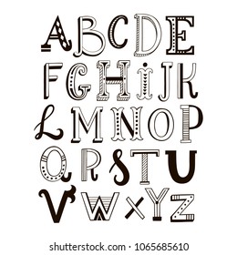 Hand drawn lettering alphabet. Vector illustration