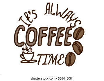Hand drawn lettering It always coffee time. Can be used for card, invitation, posters, texture backgrounds, placards, banners.