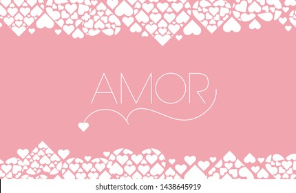 Hand drawn lettering "AMOR"- mean LOVE, written in Spanish, on pale pink background. Flat vector illustration for Valentine`s Day cards, invitations, greetings, posters, prints, wedding design, web.