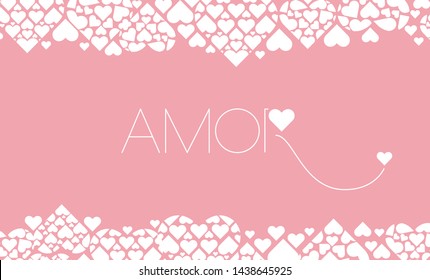 Hand drawn lettering "AMOR"- mean LOVE, written in Spanish, on pale pink background. Flat vector illustration for Valentine`s Day cards, invitations, greetings, posters, prints, wedding design, web.