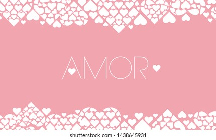 Hand drawn lettering "AMOR"- mean LOVE, written in Spanish, on pale pink background. Flat vector illustration for Valentine`s Day cards, invitations, greetings, posters, prints, wedding design, web.