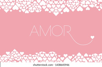 Hand drawn lettering "AMOR"- mean LOVE, written in Spanish, on pale pink background. Flat vector illustration for Valentine`s Day cards, invitations, greetings, posters, prints, wedding design, web.