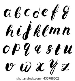 Hand drawn lettering background with handwritten alphabet. Typography poster, Ink brush calligraphy  for decoration, bag, t-short. Vector  isolated Illustration