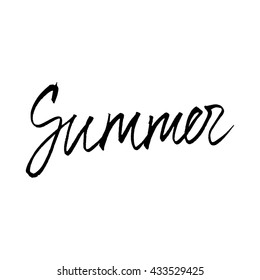 Hand drawn lettering background with Summer. Typography poster, Ink brush calligraphy  for decoration, bag, t-short.  Vector Illustration isolated on white