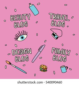 Hand drawn lettering for blogging. Modern lettering and primitive vector illustration. Design for banner, poster, blogpost, map, card, souvenir, brochure, t-shirt. Isolated. Vector
