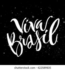 Hand drawn lettering Brazil. Modern calligraphy. Ink illustration. Design for banner, poster, card, souvenir, flyer, brochure, t-shirt. Isolated on textured black background