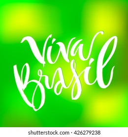 Hand drawn lettering Brazil. Modern calligraphy. Ink illustration. Design for banner, poster, card, souvenir, flyer, brochure, t-shirt. Isolated on textured colour abstract background