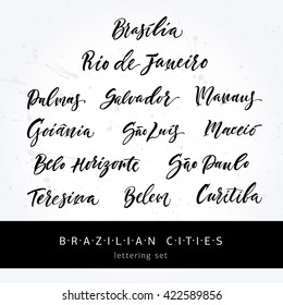 Hand drawn lettering Brazilian cities. Modern calligraphy. Ink illustration. Design for banner, poster, blogpost, map, card, souvenir, flyer, brochure, t-shirt. Isolated. Vector