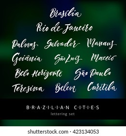 Hand drawn lettering Brazilian cities. Modern calligraphy. Ink illustration. Design for banner, poster, blogpost, map, card, souvenir, flyer, brochure, t-shirt. Isolated. Vector