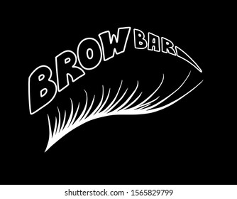 Hand drawn lettering Brow Bar in eyebrow contour isolated on black background for business identity and decoration of beauty salon, brow bar. Vector illustration for beauty industry