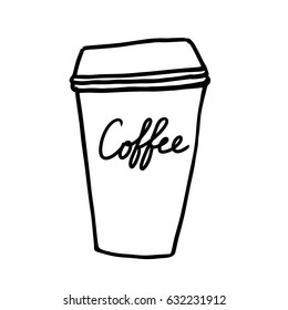 Hand drawn lettering card with coffee cup. Perfect design for greeting cards, posters, T-shirts, banners, print invitations.