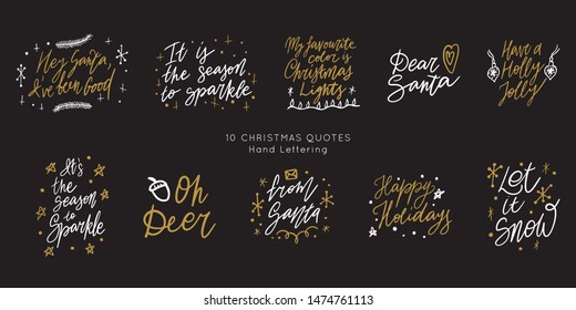 Hand drawn lettering Christmas quote templates bundle. Unique vector script collection of posters.  