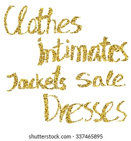 Hand drawn lettering. Clothes, intimates, jackets, sale, dresses. Set of isolated hand drawn words. May be used in webdesign. 