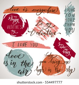 hand drawn lettering collection, inspirational quote. Valentine day labels set. Love is in the air, be my Valentine and more on white background. Best for gift card