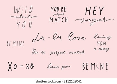 Hand drawn lettering collection. Perfect for Valentine's day greeting card, wedding invitation, poster design, sticker set. Typography set. Vector eps10