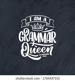 Handgezeichnete Buchstabierkomposition über Grammatik. Sonniger Slogan. Einziger Kalligrafiekonzept. Großartiges Design für Buchcover, Postkarte, T-Shirt-Druck oder Poster. Vektorgrafik