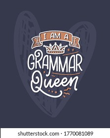 Handgezeichnete Buchstabierkomposition über Grammatik. Sonniger Slogan. Einziger Kalligrafiekonzept. Großartiges Design für Buchcover, Postkarte, T-Shirt-Druck oder Poster. Vektorgrafik