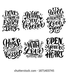 Hand drawn lettering composition for valentines day. For the design of postcards, posters, banners, prints for t-shirts, mugs, pillows, notebook covers.