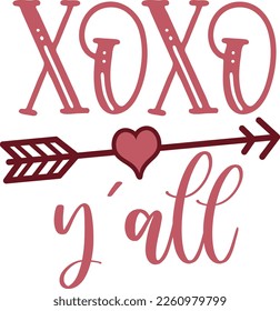 Hand drawn lettering composition for valentines day - XoXo Y All - Vector graphic in white background, for the design of postcards, posters, banners, t-shirt...