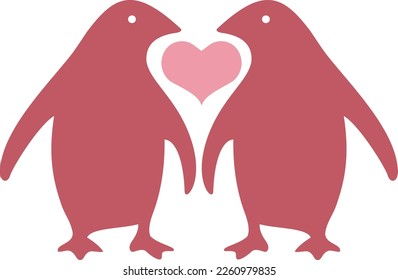 Hand drawn lettering composition for valentines day - Penguin Love - Vector graphic in white background, for the design of postcards, posters, banners, t-shirt...