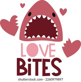 Composición con letras dibujadas a mano para el día de San Valentín - Bites de amor - Gráfica vectorial en fondo blanco, para el diseño de postales, afiches, banners, camisetas...