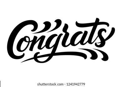 Hand drawn lettering Congrats. Vector Ink illustration. Typography poster on white background. Congratulation, celebration design template for cards, invitations, prints etc