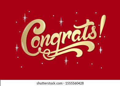 Hand drawn lettering Congrats. Vector Ink illustration. Typography poster on white background. Congratulation, celebration design template for cards, invitations, prints etc