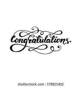 Hand drawn lettering "Congratulations"  with flourishes. Vector illustration.