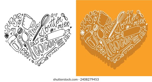 Hand drawn Lettering cute print postcard about cooking and kitchen. T-shirt design, mug print, lettering art poster, fashion sticker. 100% vector file