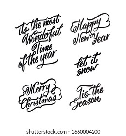 Hand drawn lettering design set. Retro calligraphy. Its the most wonderful time of the year. This the season.