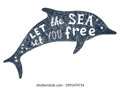 Hand drawn lettering in dolphin silhouette