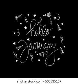 Hand drawn lettering element. Decorative black hand lettering isolated on black background. 