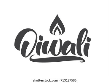 Hand drawn lettering emblem of Diwali on white background. Vector illustration