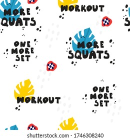 Hand drawn lettering. Fitness blog and Workout app concept. Active lifestyle and fitness training. Seamless vector pattern