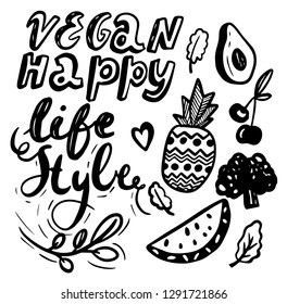 Hand drawn lettering with fruits and vegetables
