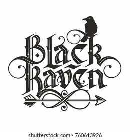 hand drawn lettering in gothic style black raven