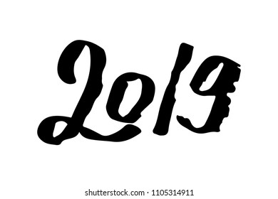 Hand drawn lettering greeting card with chinese calligraphy for 2019 Happy New Year.design template with chinese calligraphy 2019 New Year of the Pig.2019 Text in brush free hand Style.