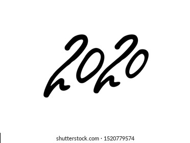 Hand drawn lettering greeting card with chinese calligraphy for 2020 Happy New Year Vector illustration