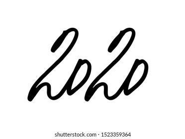 Hand drawn lettering greeting card with chinese calligraphy for 2020 Happy New Year Vector illustration. 2020 text design Black color, 