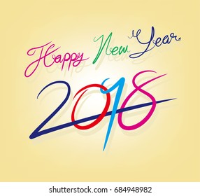 Hand drawn lettering greeting card with chinese calligraphy for 2018 Happy New Year Vector illustration