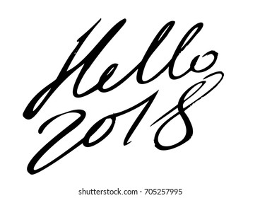 Hand drawn lettering greeting card with chinese calligraphy for 2018 Happy New Year Vector illustration