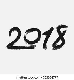 Hand drawn lettering greeting card with chinese calligraphy for 2018 Happy New Year Vector illustration