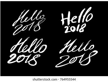 Hand drawn lettering greeting card with chinese calligraphy for 2018 Happy New Year Vector illustration