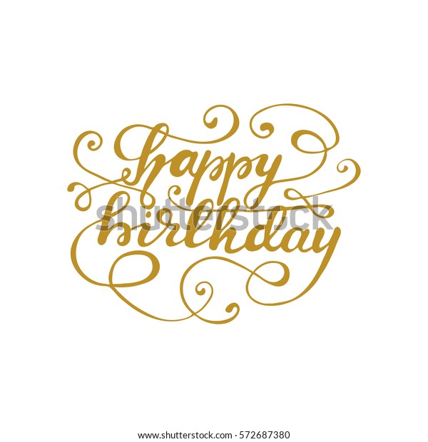 金色で盛んな手書きの 誕生日 ベクターイラスト のベクター画像素材 ロイヤリティフリー
